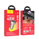 Автомобільний зарядний пристрій HOCO Z50 Leader 48W dual-port PD30W+QC3.0 car charger with digital display Metal Grey