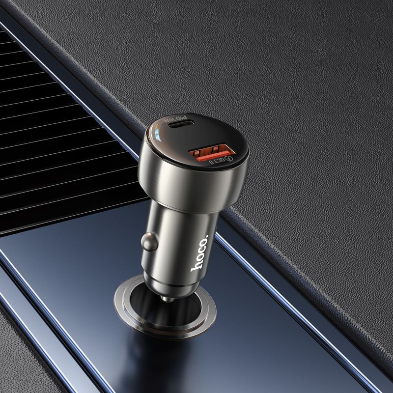 Автомобільний зарядний пристрій HOCO Z50 Leader 48W dual-port PD30W+QC3.0 car charger with digital display Metal Grey