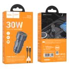 Автомобільний зарядний пристрій HOCO Z57A Glorious PD30W+QC3.0 car charger set(C to C) Metal Gray