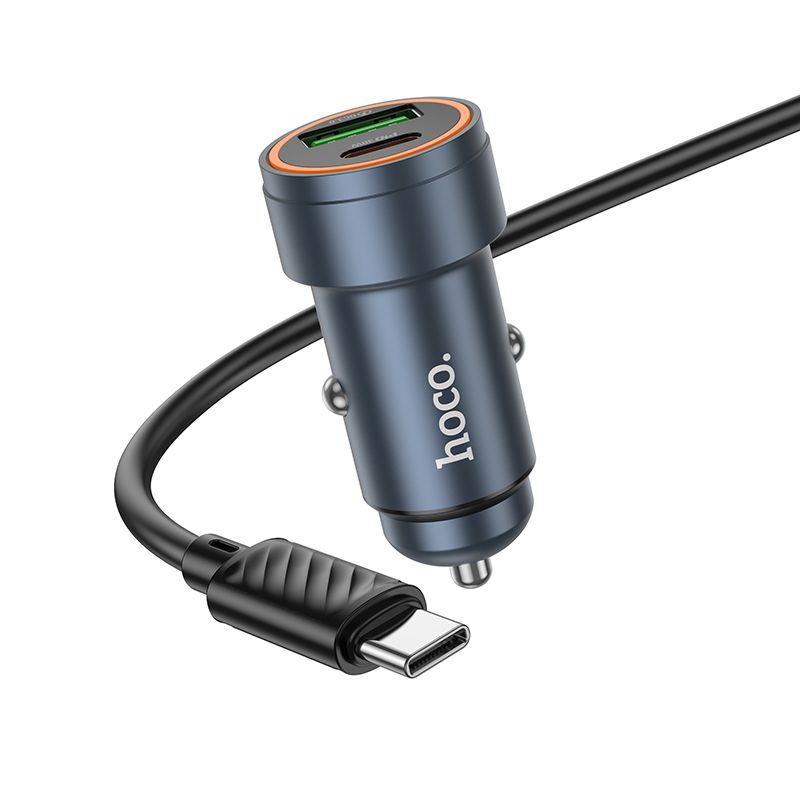 Автомобільний зарядний пристрій HOCO Z57A Glorious PD30W+QC3.0 car charger set(C to C) Metal Gray