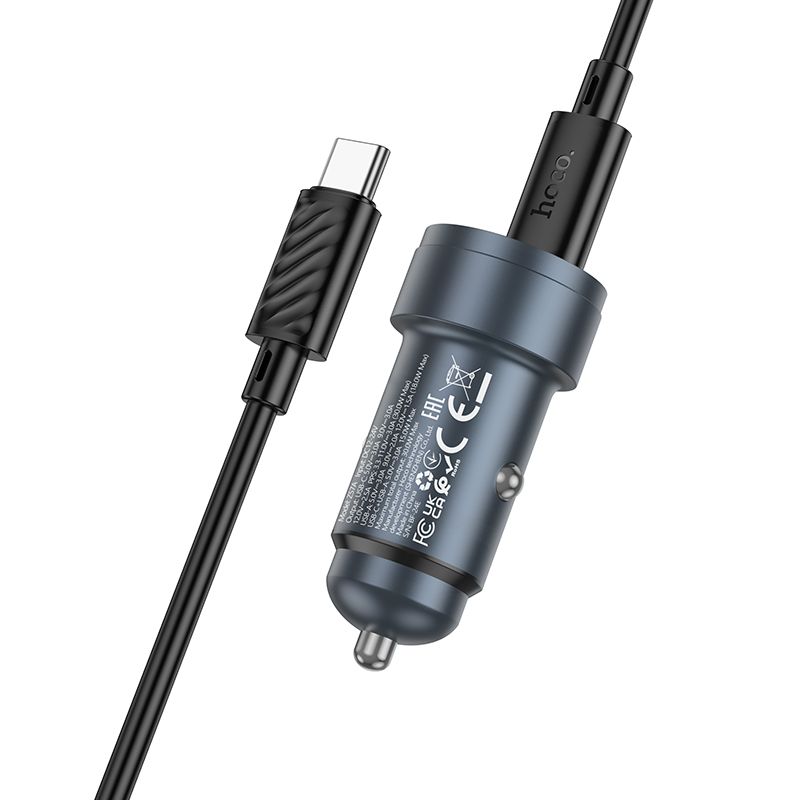 Автомобільний зарядний пристрій HOCO Z57A Glorious PD30W+QC3.0 car charger set(C to C) Metal Gray