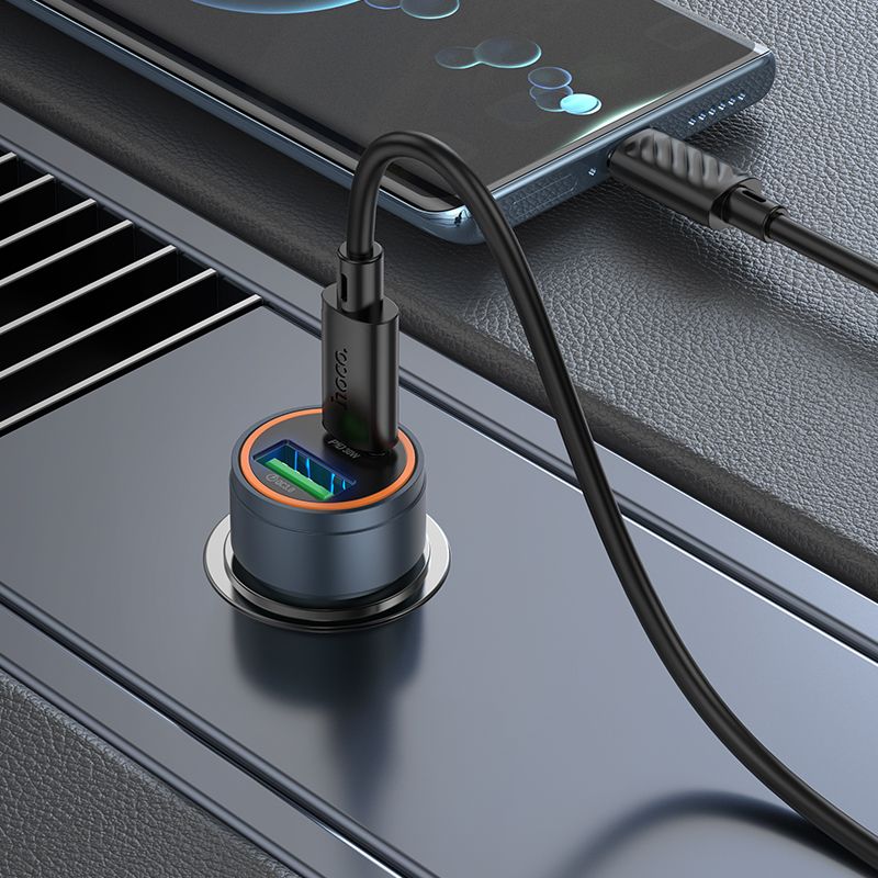 Автомобільний зарядний пристрій HOCO Z57A Glorious PD30W+QC3.0 car charger set(C to C) Metal Gray