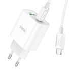 Мережевий зарядний пристрій з кабелем HOCO C80A Plus Rapido PD20W+QC3.0 charger set(Type-C to Type-C) White