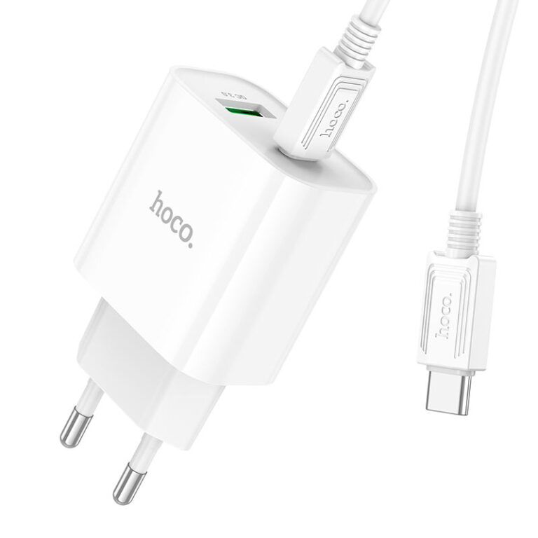 Мережевий зарядний пристрій з кабелем HOCO C80A Plus Rapido PD20W+QC3.0 charger set(Type-C to Type-C) White