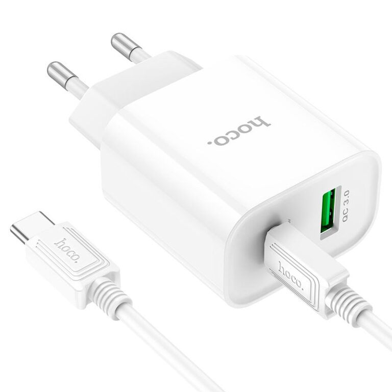 Мережевий зарядний пристрій з кабелем HOCO C80A Plus Rapido PD20W+QC3.0 charger set(Type-C to Type-C) White