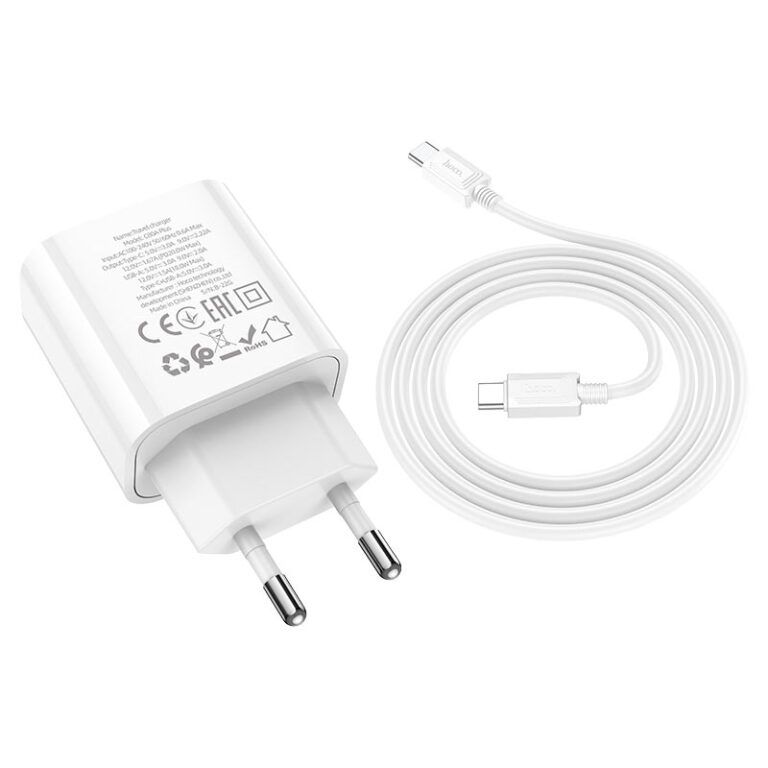 Мережевий зарядний пристрій з кабелем HOCO C80A Plus Rapido PD20W+QC3.0 charger set(Type-C to Type-C) White