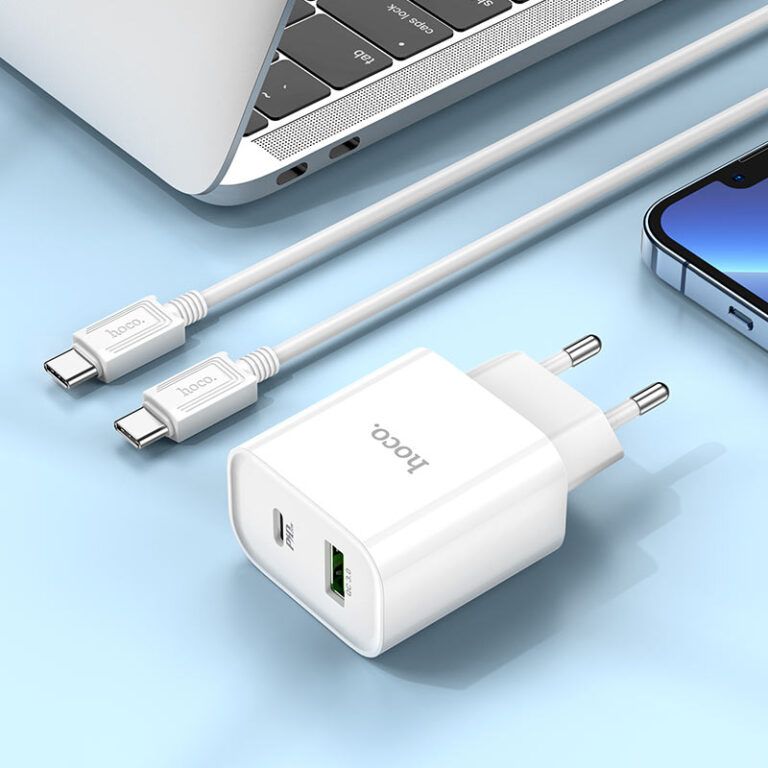Мережевий зарядний пристрій з кабелем HOCO C80A Plus Rapido PD20W+QC3.0 charger set(Type-C to Type-C) White