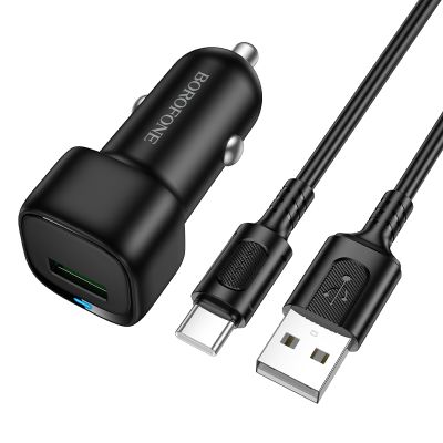 Автомобільний зарядний пристрій BOROFONE BZ34 Cloud single port QC3.0 car charger set(Type-C) Black