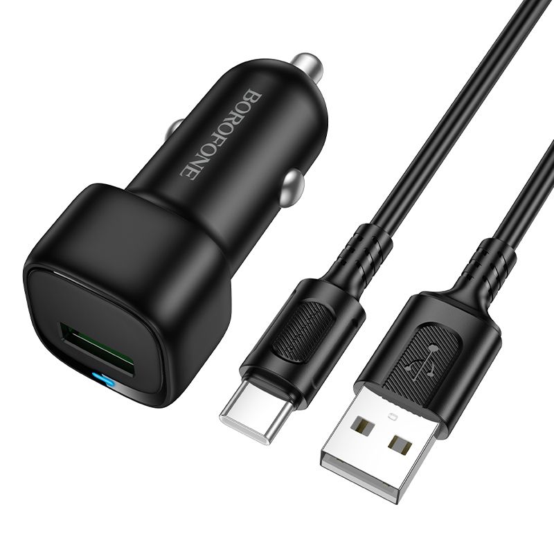 Автомобільний зарядний пристрій BOROFONE BZ34 Cloud single port QC3.0 car charger set(Type-C) Black