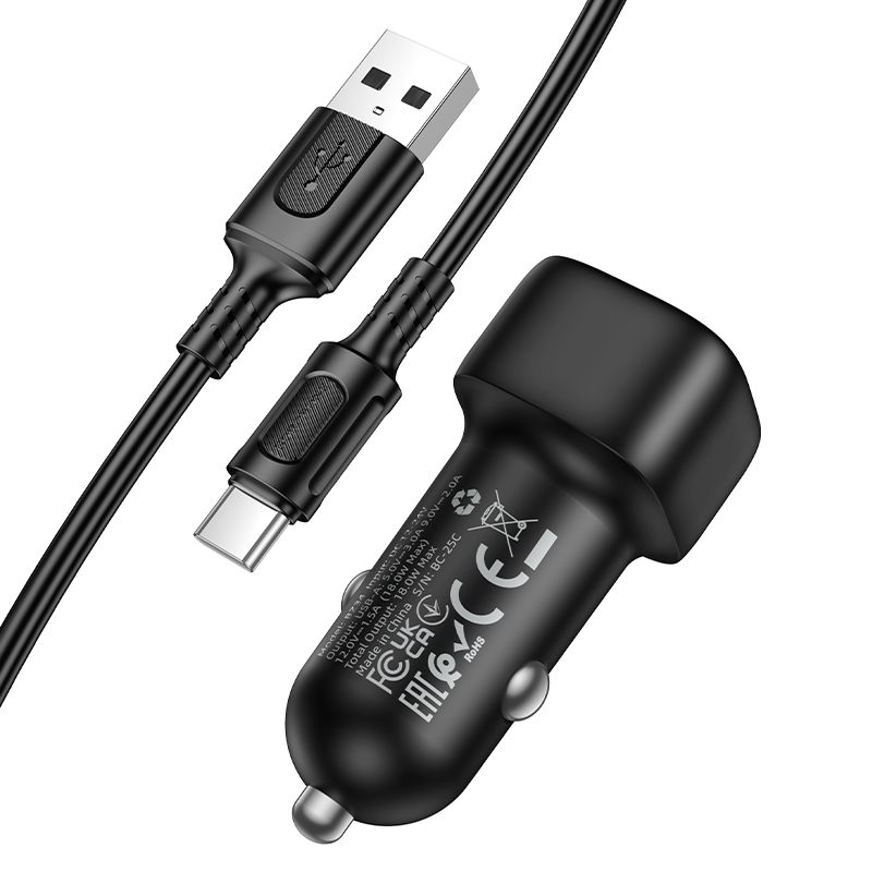 Автомобільний зарядний пристрій BOROFONE BZ34 Cloud single port QC3.0 car charger set(Type-C) Black