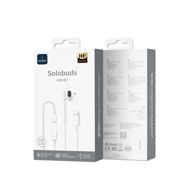 Навушники WIWU Type-C Solobuds Wired Earbuds EB307 White
