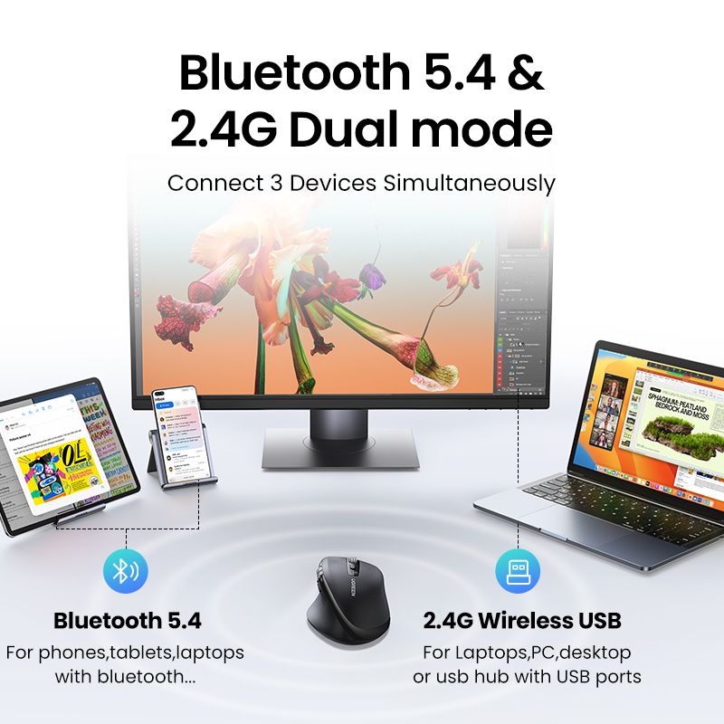 Маніпулятор миша бездротова UGREEN M751 Multi-mode Wireless Mouse Black