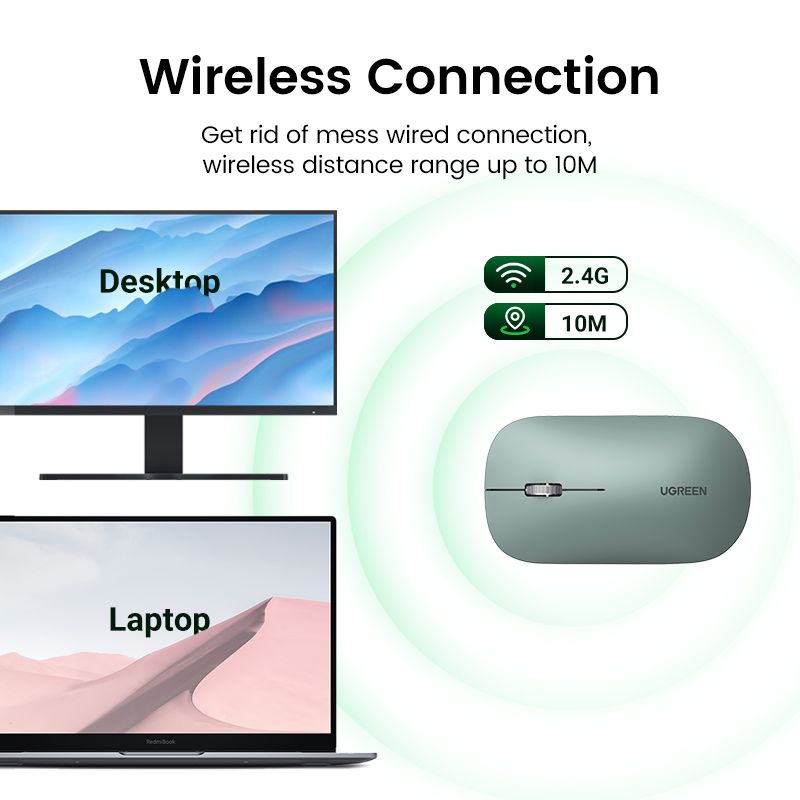 Маніпулятор миша бездротова UGREEN MU001 Portable Wireless Mouse Green