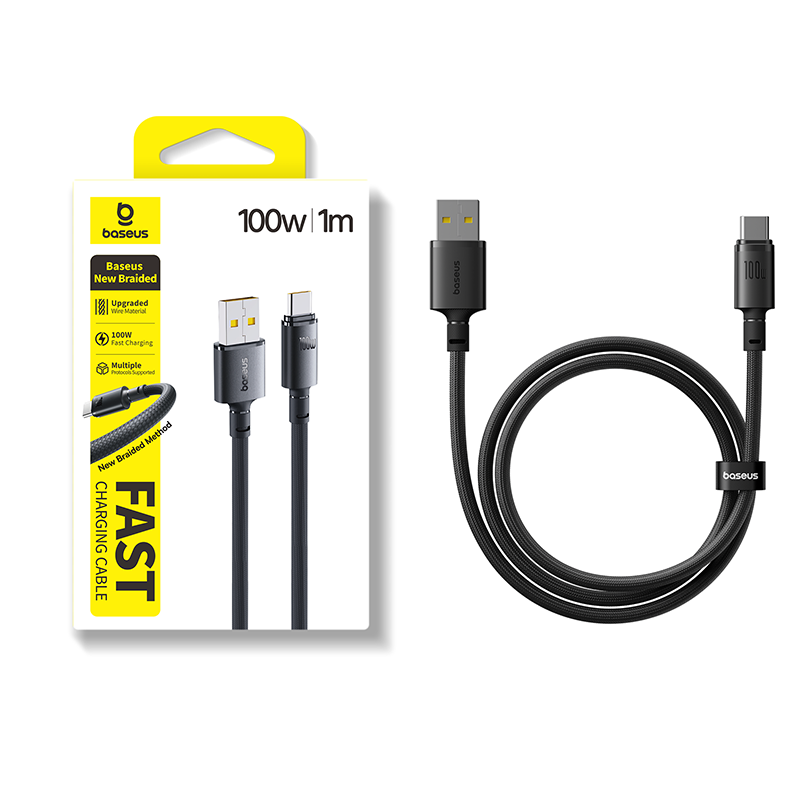Кабель Baseus New Braided Fast Charging Cable USB-A to USB-C 100W/7.5W 1m Cosmic Black