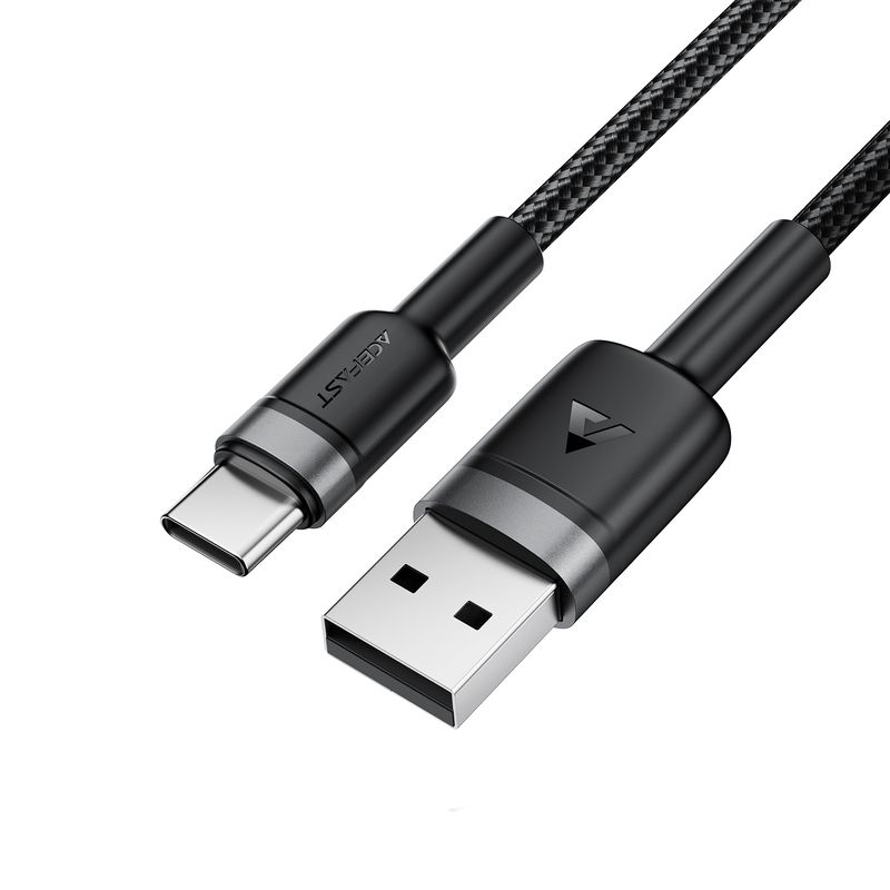 Кабель ACEFAST C22-04, USB to Type-C, 3A, 1.2m, Nylon Braid, Aluminum Alloy + TPE connectors, Black