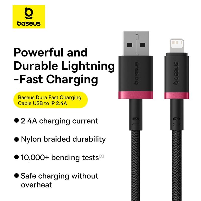 Кабель Baseus Dura Series Fast Charging Cable USB to iP 2.4A 1m Red+Black