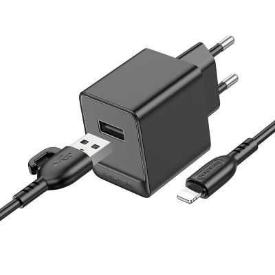 Мережевий зарядний пристрій BOROFONE BAS11A Erudite single port charger set(iP) Black