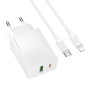 Мережевий зарядний пристрій BOROFONE BAS76A Source PD30W+QC3.0 charger set(C to iP) White