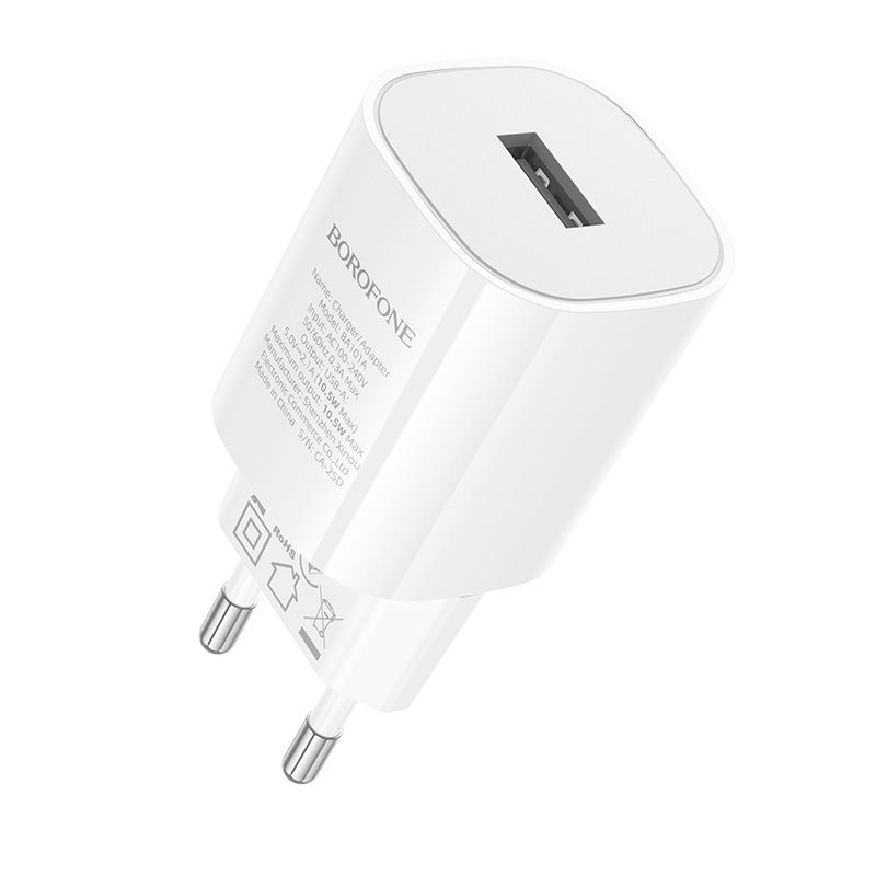 Мережевий зарядний пристрій BOROFONE BA101A Pudding single port charger (EU) White