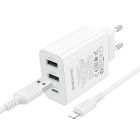 Мережевий зарядний пристрій з кабелем BOROFONE BA105A Stellar three-port charger set (iP) (EU) White