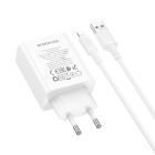 Мережевий зарядний пристрій з кабелем BOROFONE BA105A Stellar three-port charger set (iP) (EU) White