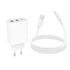 Мережевий зарядний пристрій з кабелем BOROFONE BA105A Stellar three-port charger set (iP) (EU) White