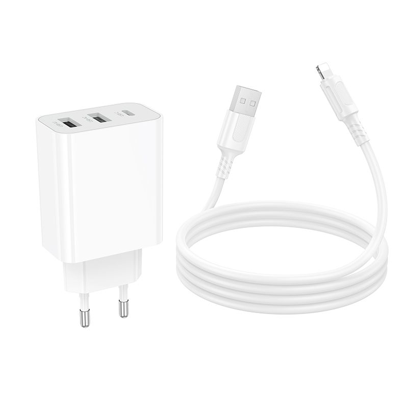 Мережевий зарядний пристрій з кабелем BOROFONE BA105A Stellar three-port charger set (iP) (EU) White