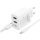 Мережевий зарядний пристрій з кабелем BOROFONE BA105A Stellar three-port charger set (Micro) (EU) White