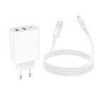 Мережевий зарядний пристрій з кабелем BOROFONE BA105A Stellar three-port charger set (Micro) (EU) White