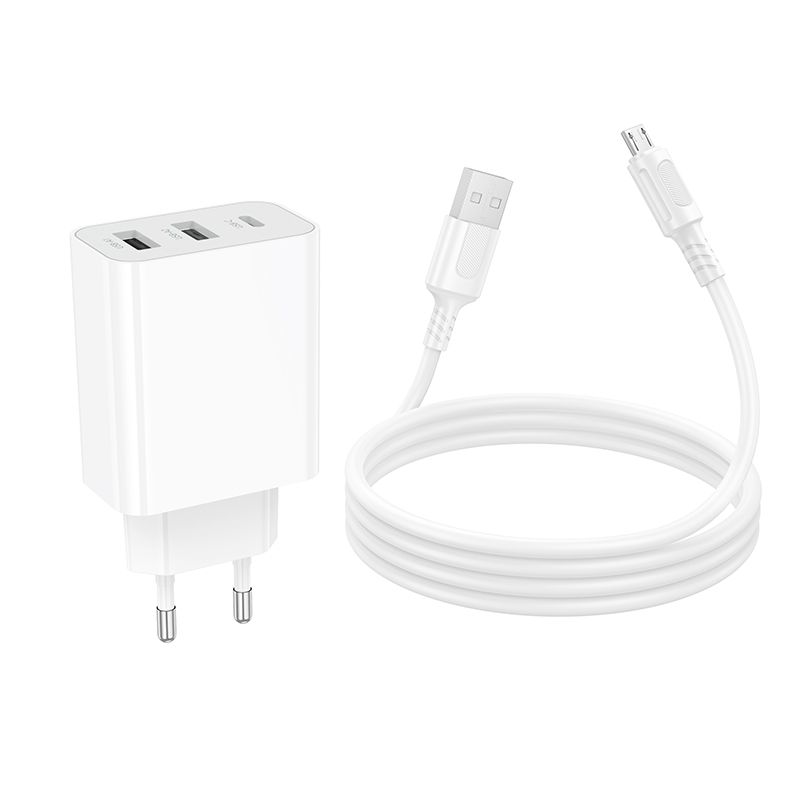 Мережевий зарядний пристрій з кабелем BOROFONE BA105A Stellar three-port charger set (Micro) (EU) White