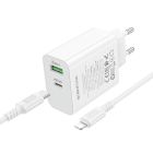 Мережевий зарядний пристрій з кабелем BOROFONE BA106A Stellar PD20W+QC3.0 charger set (C to iP) (EU) White