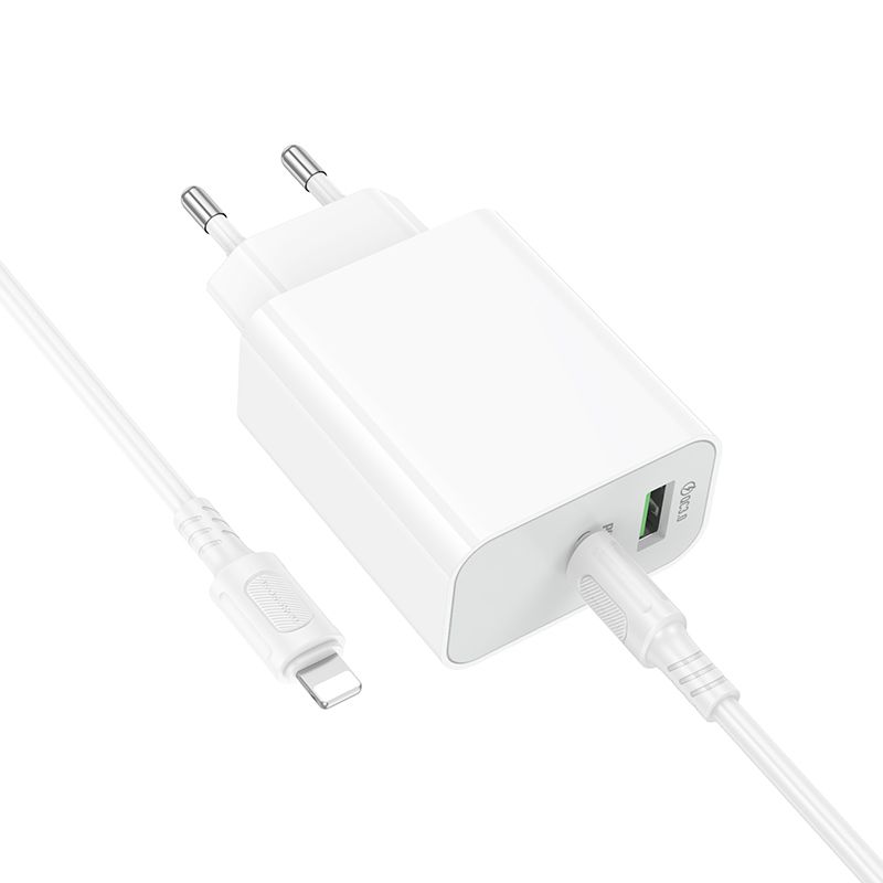 Мережевий зарядний пристрій з кабелем BOROFONE BA106A Stellar PD20W+QC3.0 charger set (C to iP) (EU) White