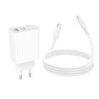 Мережевий зарядний пристрій з кабелем BOROFONE BA106A Stellar PD20W+QC3.0 charger set (C to iP) (EU) White