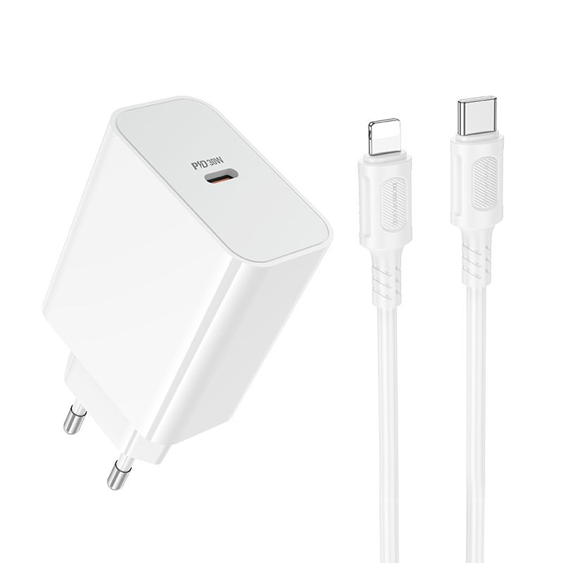Мережевий зарядний пристрій BOROFONE BA107A Stellar single port PD30W charger set (C to iP) (EU) White