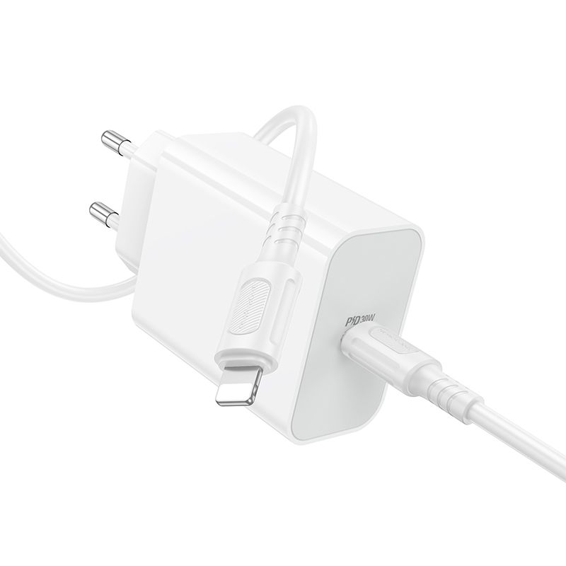 Мережевий зарядний пристрій BOROFONE BA107A Stellar single port PD30W charger set (C to iP) (EU) White