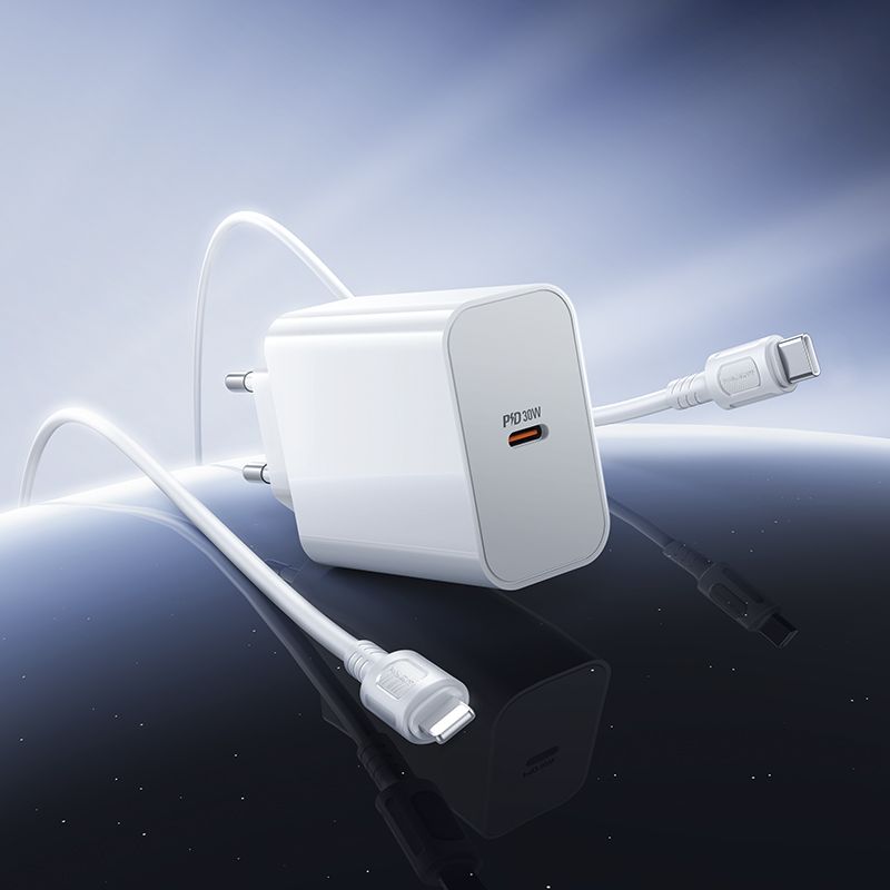 Мережевий зарядний пристрій BOROFONE BA107A Stellar single port PD30W charger set (C to iP) (EU) White
