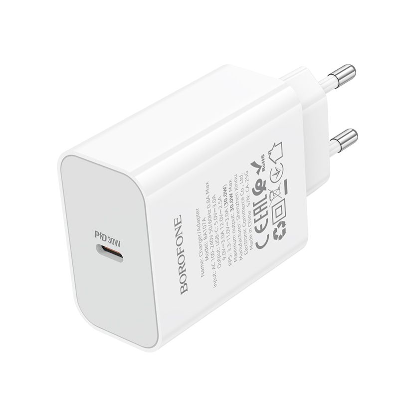 Мережевий зарядний пристрій BOROFONE BA107A Stellar single port PD30W charger (EU) White