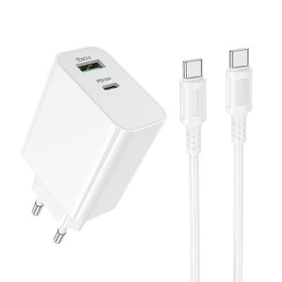 Мережевий зарядний пристрій BOROFONE BA108A Stellar PD30W+QC3.0 charger set (C to C) (EU) White