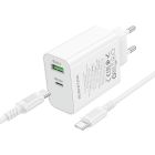 Мережевий зарядний пристрій BOROFONE BA108A Stellar PD30W+QC3.0 charger set (C to C) (EU) White