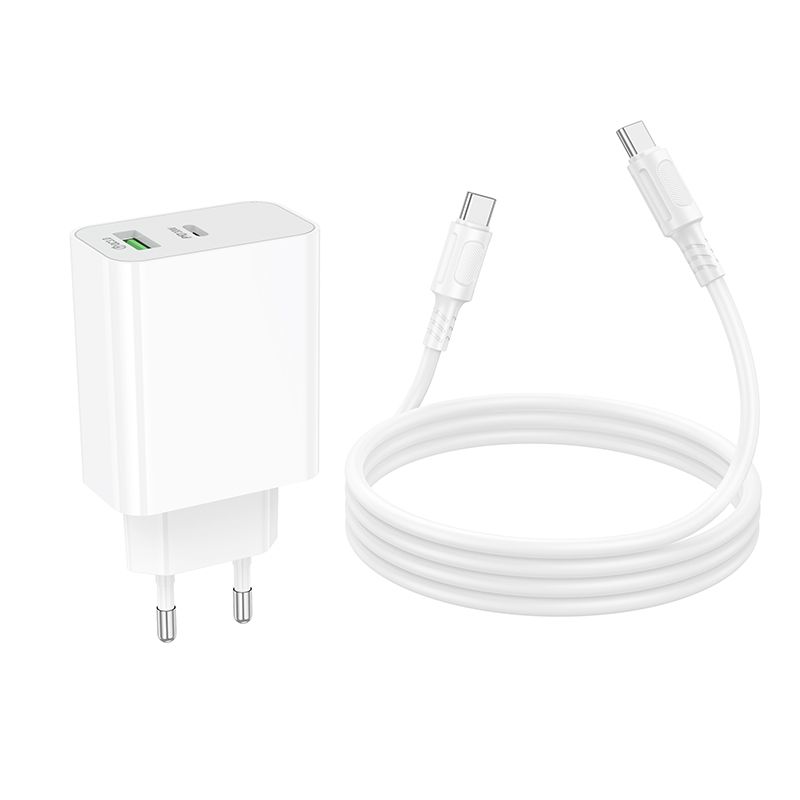 Мережевий зарядний пристрій BOROFONE BA108A Stellar PD30W+QC3.0 charger set (C to C) (EU) White
