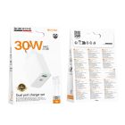 Мережевий зарядний пристрій BOROFONE BA108A Stellar PD30W+QC3.0 charger set (C to iP) (EU) White