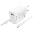 Мережевий зарядний пристрій BOROFONE BA108A Stellar PD30W+QC3.0 charger set (C to iP) (EU) White