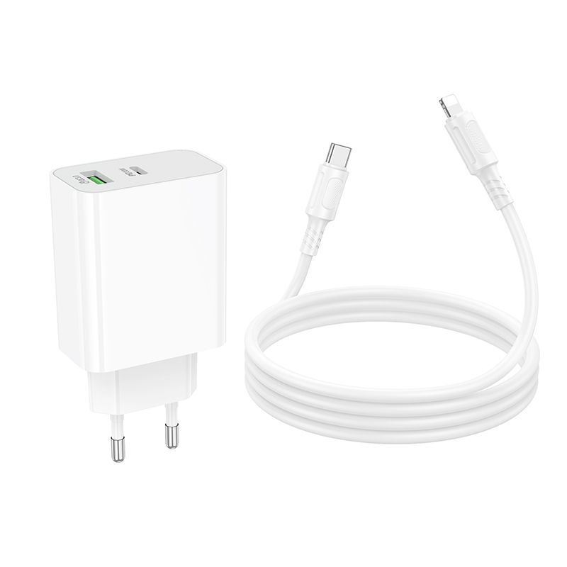 Мережевий зарядний пристрій BOROFONE BA108A Stellar PD30W+QC3.0 charger set (C to iP) (EU) White