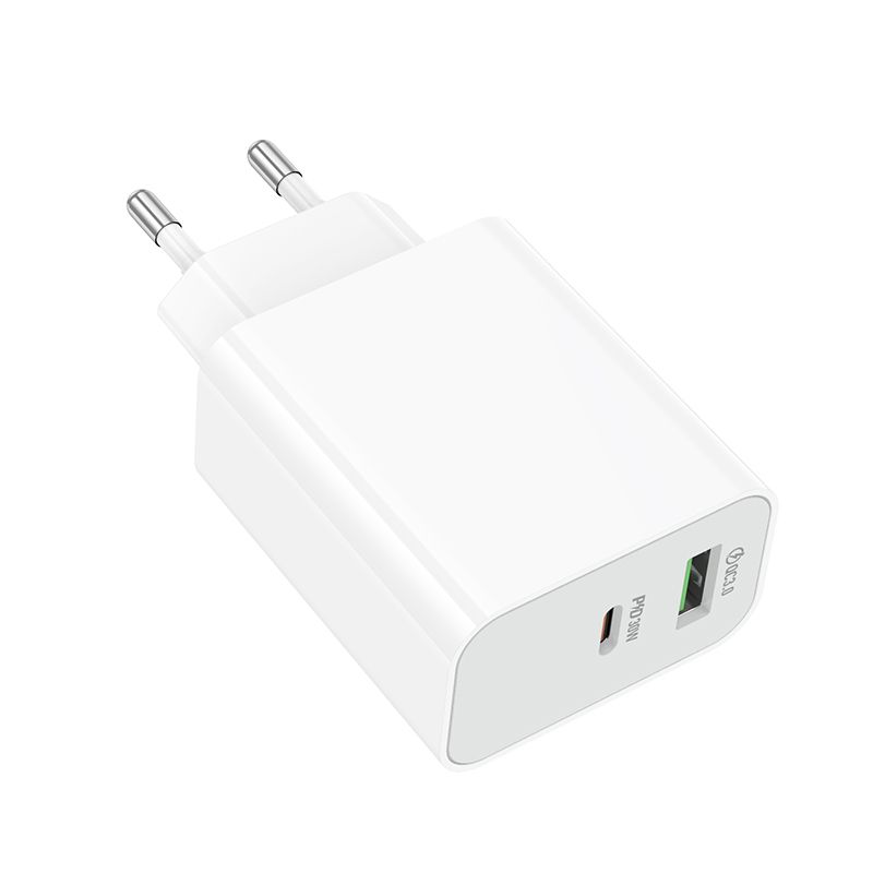 Мережевий зарядний пристрій BOROFONE BA108A Stellar PD30W+QC3.0 charger (EU) White