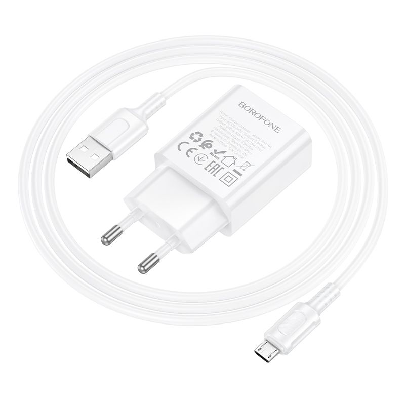Мережевий зарядний пристрій BOROFONE BA110A Lemi single port charger set (Micro) (EU) White
