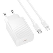Мережевий зарядний пристрійз кабелем BOROFONE BAS75A Source single port PD30W charger set (C to iP) (EU) White