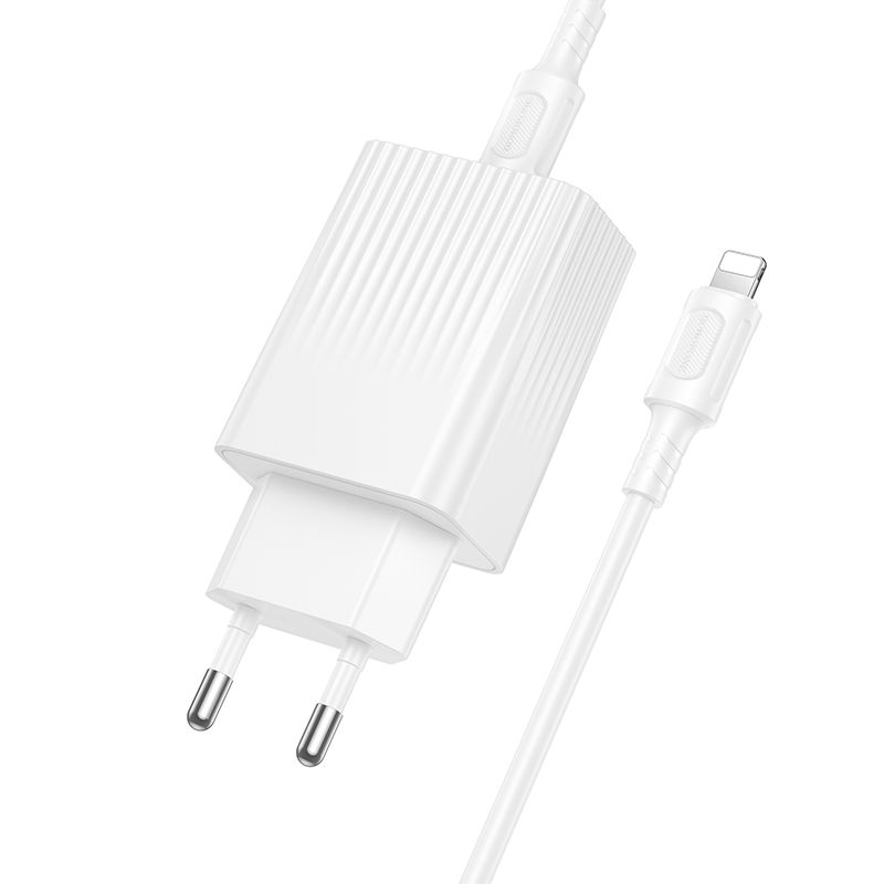 Мережевий зарядний пристрійз кабелем BOROFONE BAS75A Source single port PD30W charger set (C to iP) (EU) White