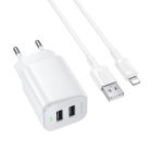 Мережевий зарядний пристрій BOROFONE BAS81A Star dual-port charger set (iP) (EU) White