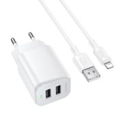 Мережевий зарядний пристрій BOROFONE BAS81A Star dual-port charger set (iP) (EU) White