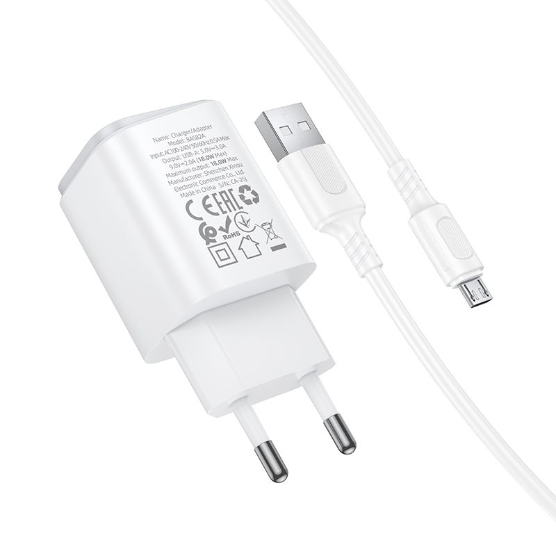 Мережевий зарядний пристрій BOROFONE BAS82A Star single port QC3.0 charger set (Micro) (EU) White
